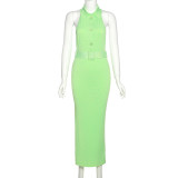 Women's Fashion Lapel Single Breasted Sexy Backless Slim Fit Dress Women