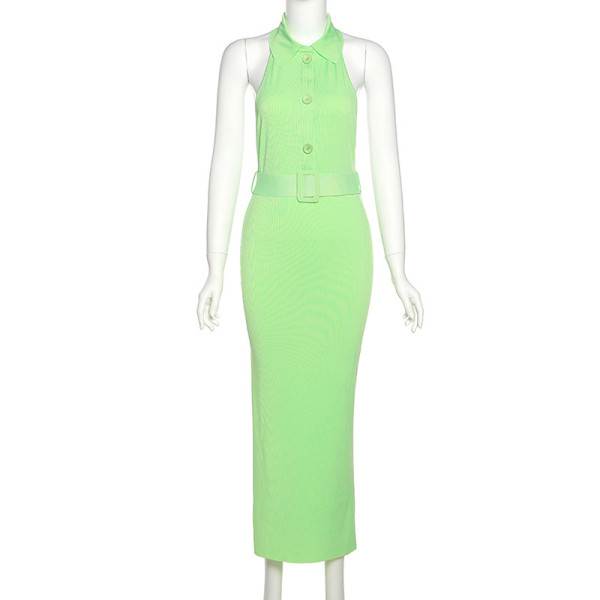 Women's Fashion Lapel Single Breasted Sexy Backless Slim Fit Dress Women