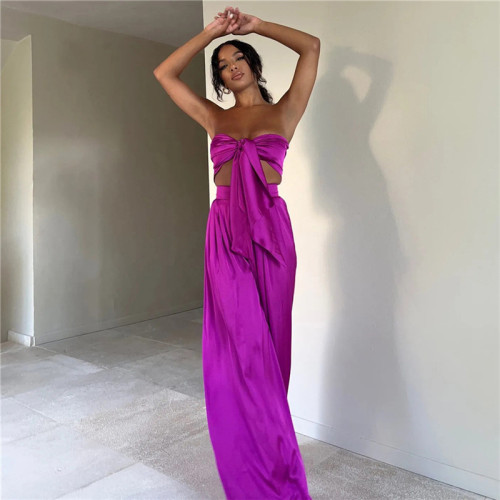 Women's Short Navel Tube Top High Waist Bag Hip Wide Leg Pants Casual Suit Women