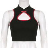 Small fresh Chinese wind plate buckle hole sleeveless small vest new color matching waist bottoming top