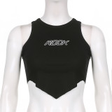 Solid color letter printing round neck vest personalized triangle scarf design tight T-shirt