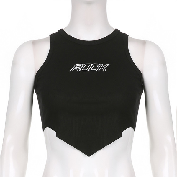 Solid color letter printing round neck vest personalized triangle scarf design tight T-shirt