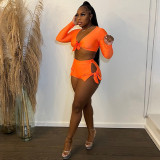 Solid Color Sports Ladies Two-piece Sexy Lace Up Navel Shorts Suit Fashion Summer Women's Clothing