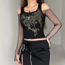 Women's Sexy Vintage Print Sleeveless Tank Top Short Slim Fit Top