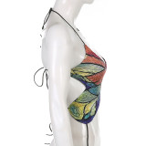 Women's Butterfly Print Colorful Halter Strap Sexy Tank Top