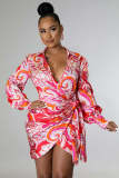 Sexy Fashion Digital Printing V-Neck Women's Fitted Dress