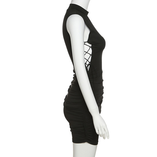 Women's Fashion Round Neck Sleeveless Sexy Hollow Slim Fit Hip Dress