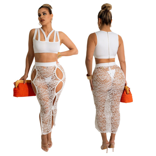 Sexy Sling Lace Sheer Skirt + Top with Panties