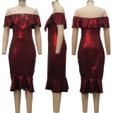 Sexy fashion night show women's one word collar tube top dress