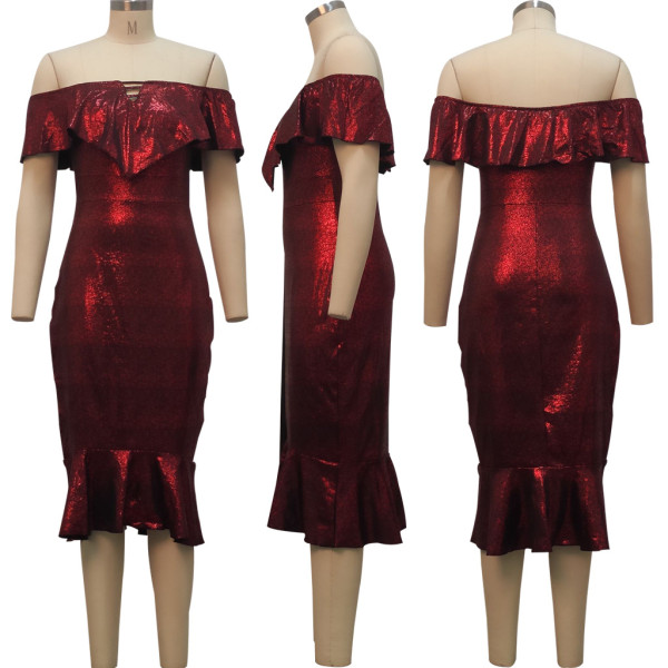 Sexy fashion night show women's one word collar tube top dress