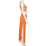 Women's Fashion Contrast Color Sexy Hollow Vest High Waist Pack Hip Skirt Suit