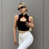 Small fresh Chinese wind plate buckle hole sleeveless small vest new color matching waist bottoming top