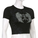 Spice Girls Abstract Print Contrast T-Shirt Cropped Cropped Commuter Short Sleeve Top