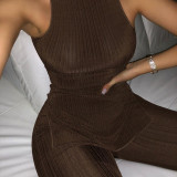 Women's Solid Color Sleeveless Round Neck T-Shirt Micro-Flare Pants Sports Casual Suit Women