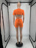 Women's Solid Color Shorts Short Sleeves Back Cutouts Drawstring Suits Cotton Faux Fabrics