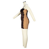 Sexy suspender skirt lace mesh gauze open back dress