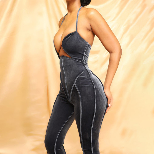 Sexy Hollow Halter Slim Hip Lift Jumpsuit
