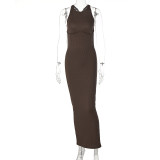 Sexy Sleeveless Open Back Long Slim Dress