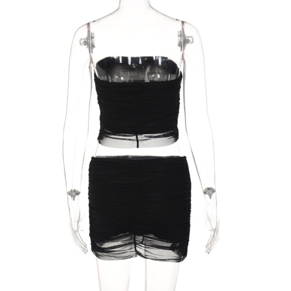 Mesh stitching short skirt two-piece fashion casual suit women