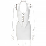 Sexy halterneck wrap chest skirt two-piece fashion casual suit