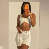 women's solid color vest lace-up shorts sports casual suit