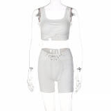 women's solid color vest lace-up shorts sports casual suit