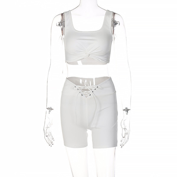 women's solid color vest lace-up shorts sports casual suit