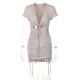 Sexy Hollow V-Neck Ruched Hip Dress