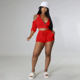 Pleated Sleeves Bleed Back Cutout Hooded Two Piece Drawstring Pants