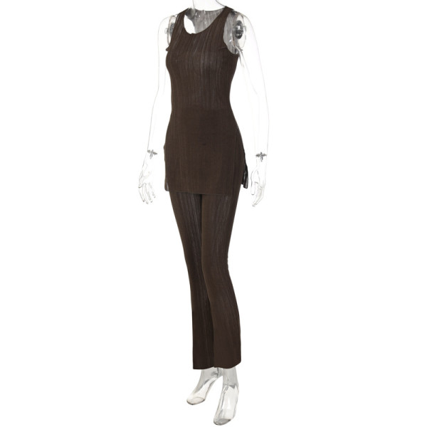 Women's Solid Color Sleeveless Round Neck T-Shirt Micro-Flare Pants Sports Casual Suit Women