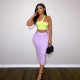 Contrast Color One-Shoulder Wrap Skirt Two-Piece Fashion Casual Set