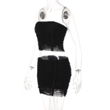 Mesh stitching short skirt two-piece fashion casual suit women