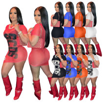 Letter Print Mesh Perspective Sexy Dress