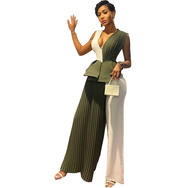 Sleek Ruffled Pleated Panel Jumpsuit