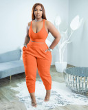 Women's Sexy Deep V Vest Two Piece Sports Suit