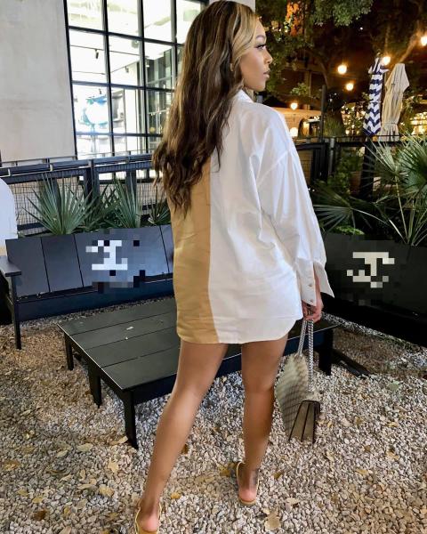Women's nightclub fashion sexy cardigan loose contrast color temperament commuter shirt long-sleeved suit