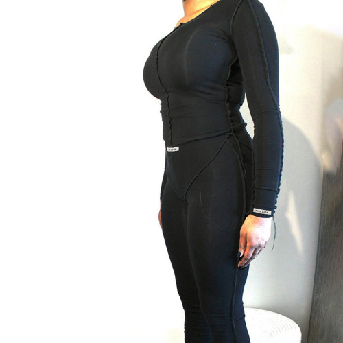 Fashion Reverse Design Slim Fit Long Sleeve Top Casual Pants Set