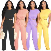 Fashion Casual Cropped Navel Short Sleeve Two Piece Set Fashion Casual Cropped Navel Short Sleeve Two Piece Set