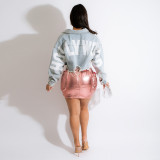 Fashion Hot Retro Shorts Versatile Personality Raw Edge Top Heat Transfer Coat