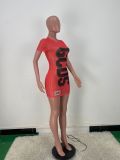 Letter Print Mesh Perspective Sexy Dress