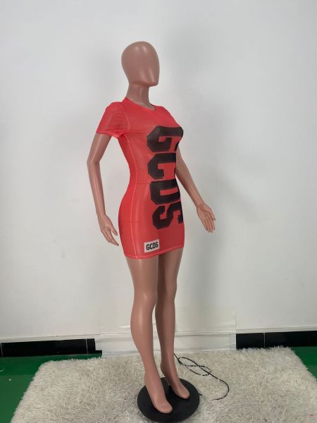Letter Print Mesh Perspective Sexy Dress