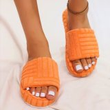 Cotton slippers large size terry cloth suede one-line flat casual foreign trade women's shoes