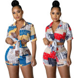 Fashion Casual Print Lace-Up Two-Piece Set