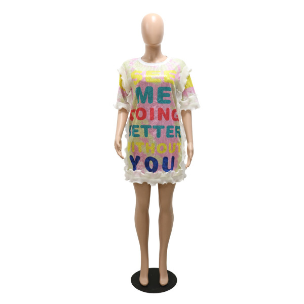 Fashion Casual Print Letter Velvet Sequin Dress