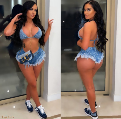Women Fashion Denim Bikini Frayed Outfits