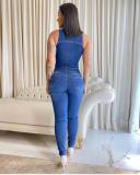 Sexy slim slim jumpsuit spray white ripped denim jumpsuit