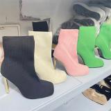 Large size flying knitted shoes elastic high-heeled mid-boots square toe stiletto knitted socks boots women