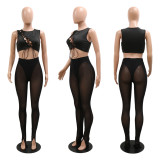 Fashion Sexy Sleeveless Hollow Bandage Perspective Tight Body Shower Suit