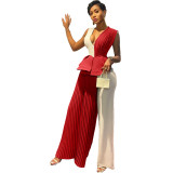 Sleek Ruffled Pleated Panel Jumpsuit