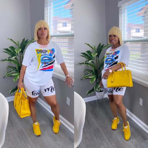 Casual positioning print two-piece set